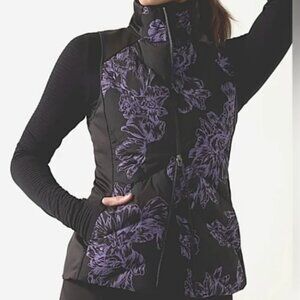Athleta Puffer Vest Black and Purple Floral Size Large Inlet